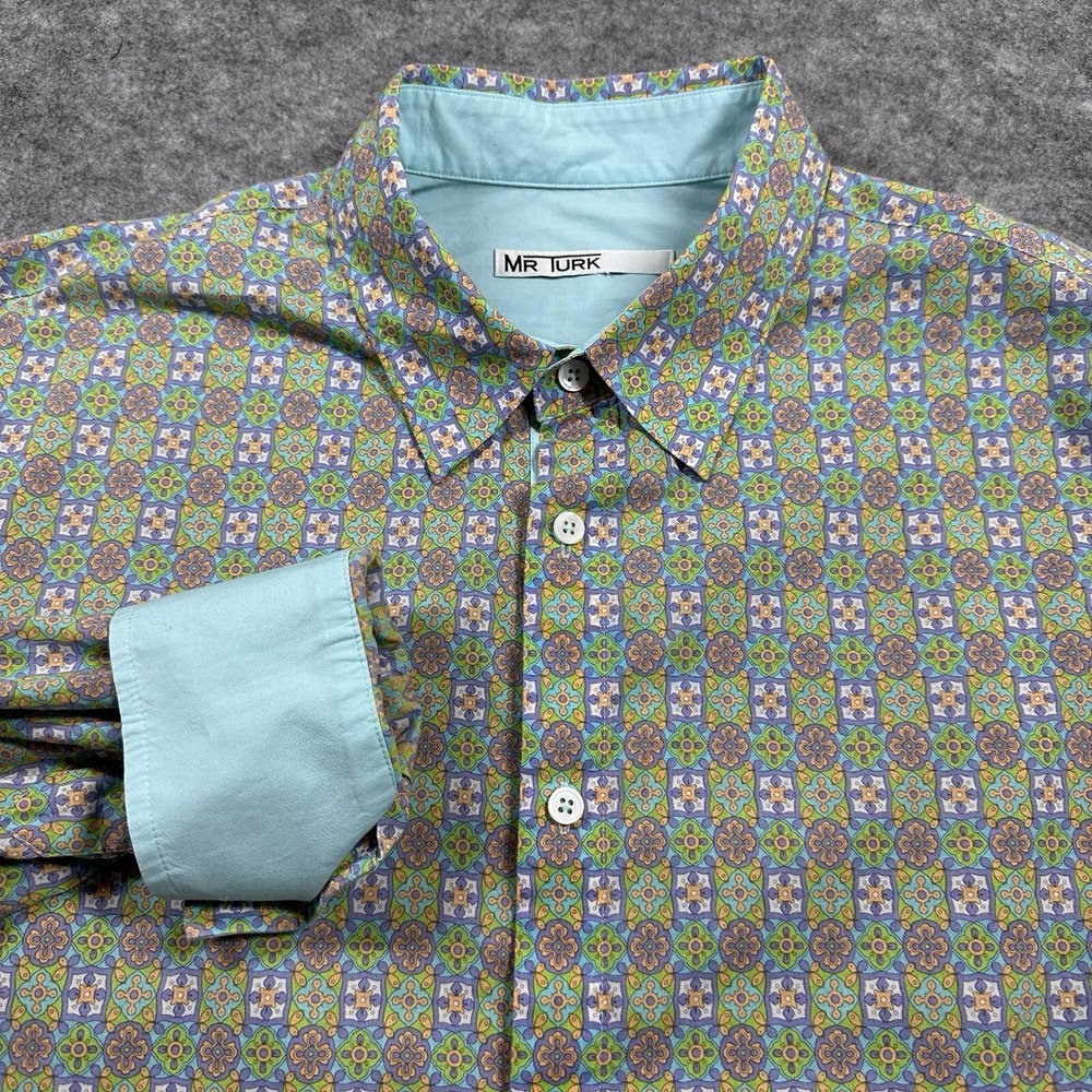 Mr Turk Shirt Mens XL Multicolor Geometric Long Sleeve Cotton Button Up